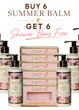 Buy 6 Summer Meadow Tanning Balm, Get 6 Tan-Be-Gone Shower Bars FREE