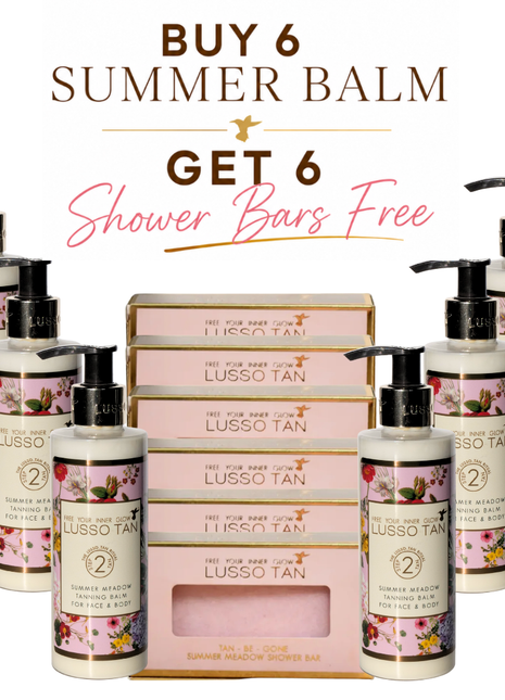 Buy 6 Summer Meadow Tanning Balm, Get 6 Tan-Be-Gone Shower Bars FREE